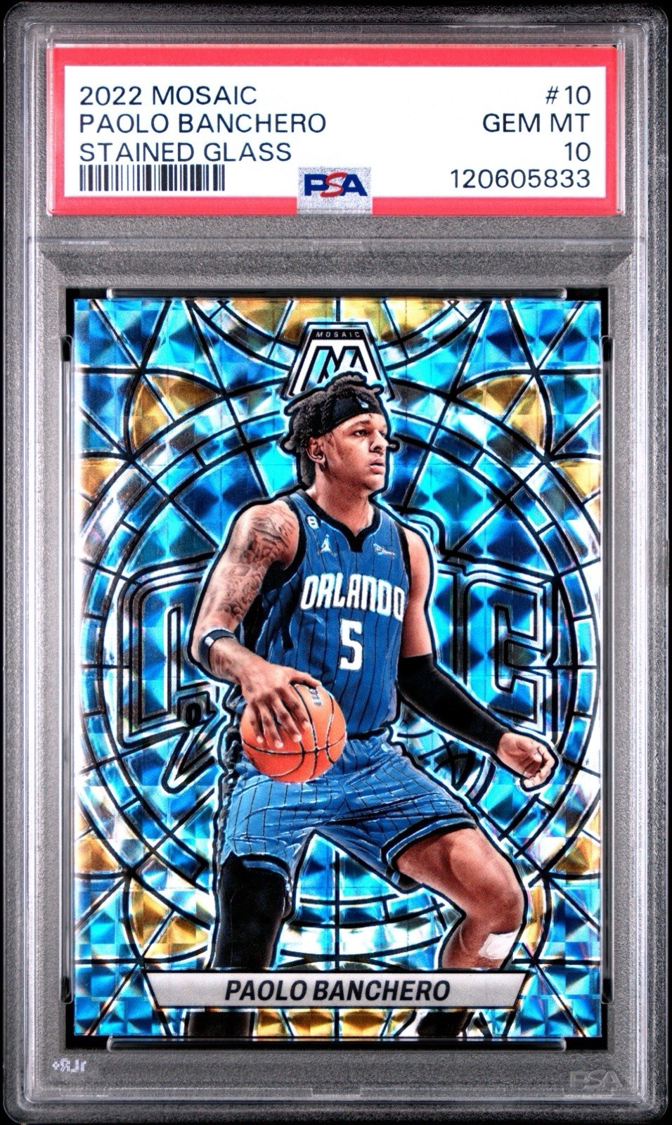2022-23 Mosaic Paolo Banchero Prizm Stained Glass SP RC Rookie #10 PSA 10