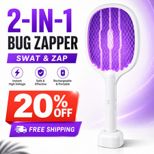 2-in-1 Electric Fly Swatter Bug Zapper Rechargeable UV Mosquito Killer Racket
