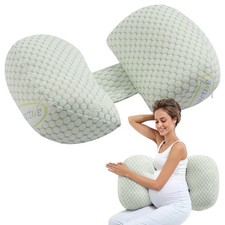 W-Shaped Pregnancy Pillow Soft Breathable w/ Removable Cover Back Hip Support