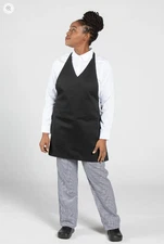 Black Adjustable Tuxedo Apron - Uncommon Chef 3041 V-Neck formal - Pocket