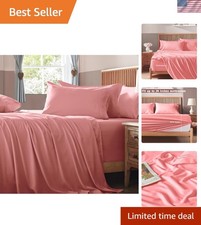 Extra Deep Pocket Queen Size Sheets Set, 6 Pieces Soft Pink Sheets 18-24 Inch...