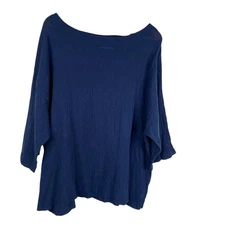 Bryn Walker Women's Lagenlook Coast Gauze Texture Boxy Navy Blue Size L