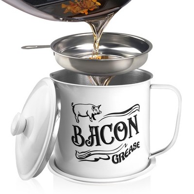 QMET 1.3L Bacon Grease Saver Container with Fine Mesh Strainer,Stainless Stee...