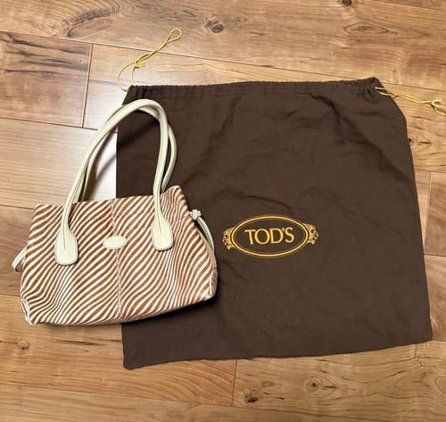 TOD'S Zebra Print Haircalf Leather Handbag Brown White Shoulder Bag Italy