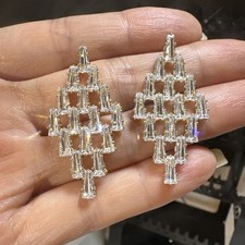 Luxury CZ Crystal Diamond Shape Stud Earrings 925 Silver Gold Plated