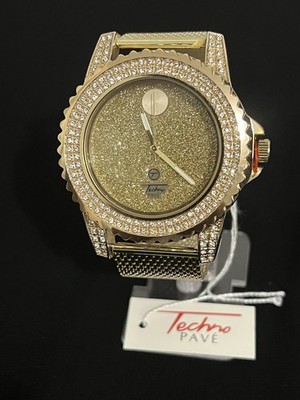 Techno Pave Men's Hip Hop Bling Watch Gold Finish Glitter Dial No. 6443 NEW