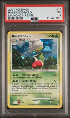2007 POKEMON DIAMOND & PEARL #13 ROSERADE-HOLO PSA 7