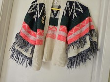 Cat  Jack Girls Knit Cardigan Sweater Fringe Open Front Boho Size M 7/8 
