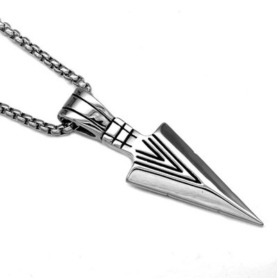 Silver Arrowhead Mens Arrow Pendant Necklace 24'' Chain - Native American Style