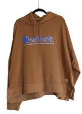 Women's Carhartt Brown Hooded Sweatshirt with Blue Logo Size 2X
