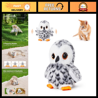 Lifelike Flapping Owl Cat Toy with Bird Chirp, Rechargeable Touch Activated, Int