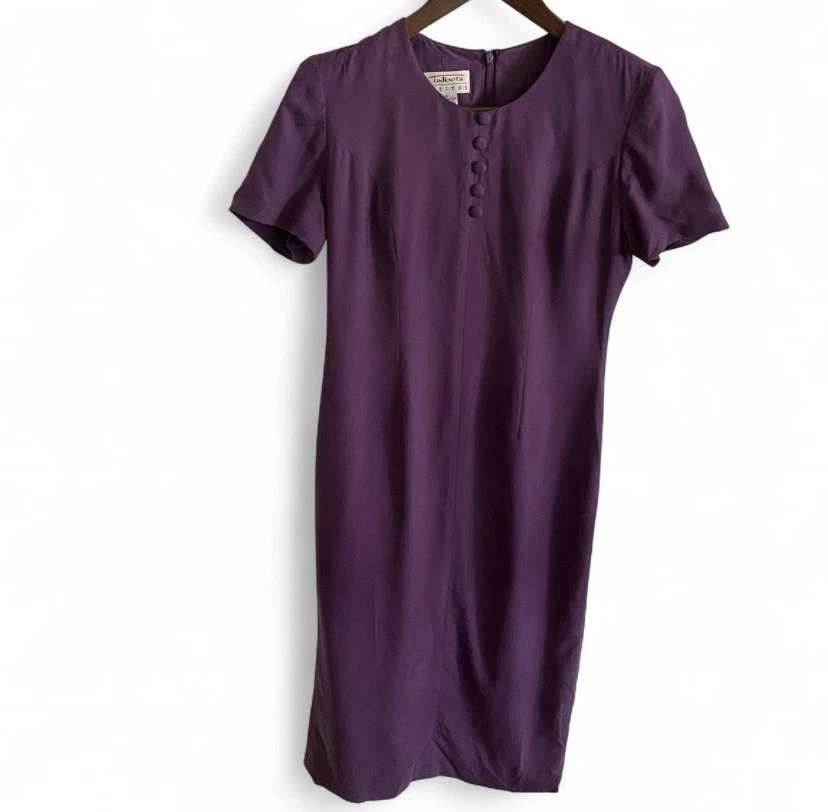 Vintage Talbots Petites Women’s Purple Solid Silk Midi Dress Size 6 - Image 2 of 4