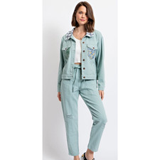 Easel EB50159 - Medium - Washed Twill Pants - Sage Blue