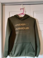 Under Armour Boys YXL ColdGear Pullover Hoodie Green Fleece Loose Long Sleeve