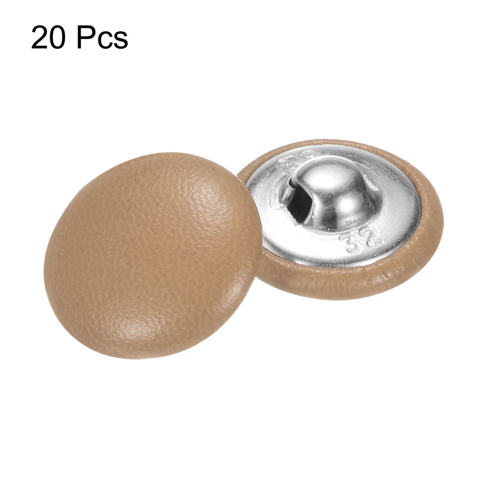 20pcs Leather Covered Button 20mm Metal Round Sewing Buttons, Khaki - Image 3 of 4