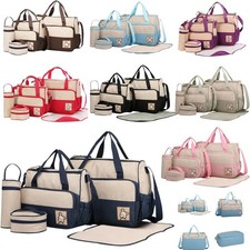 Aluna 5pcs Baby Diaper Bag Set w/ Zipped Pockets, Mat, Waterproof