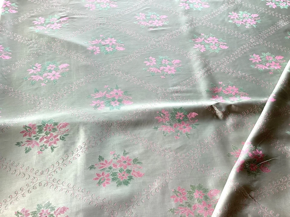 Ancien coupon tissu d'ameublement en soie vert/ rose, 145 x 230 cm - Photo 3/4