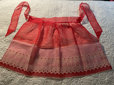 VTG Red Apron CHILD or Petite Adult Tulle Flowers Baking Christmas Valentine's