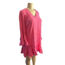 Women US-8 Anthropologie HD in Paris Carissa Bell Sleeve Pink Shift Crepe Dress 