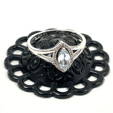 Sterling Silver Light Blue Marquise Cut CZ w/Diamond Accent Ring Sz 6, 1.5g