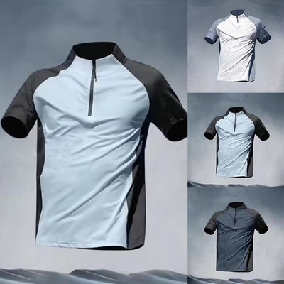Elastisches Herren T-Shirt mit Half Zip Kurzarm schnelltrocknend Fitnesskleidung