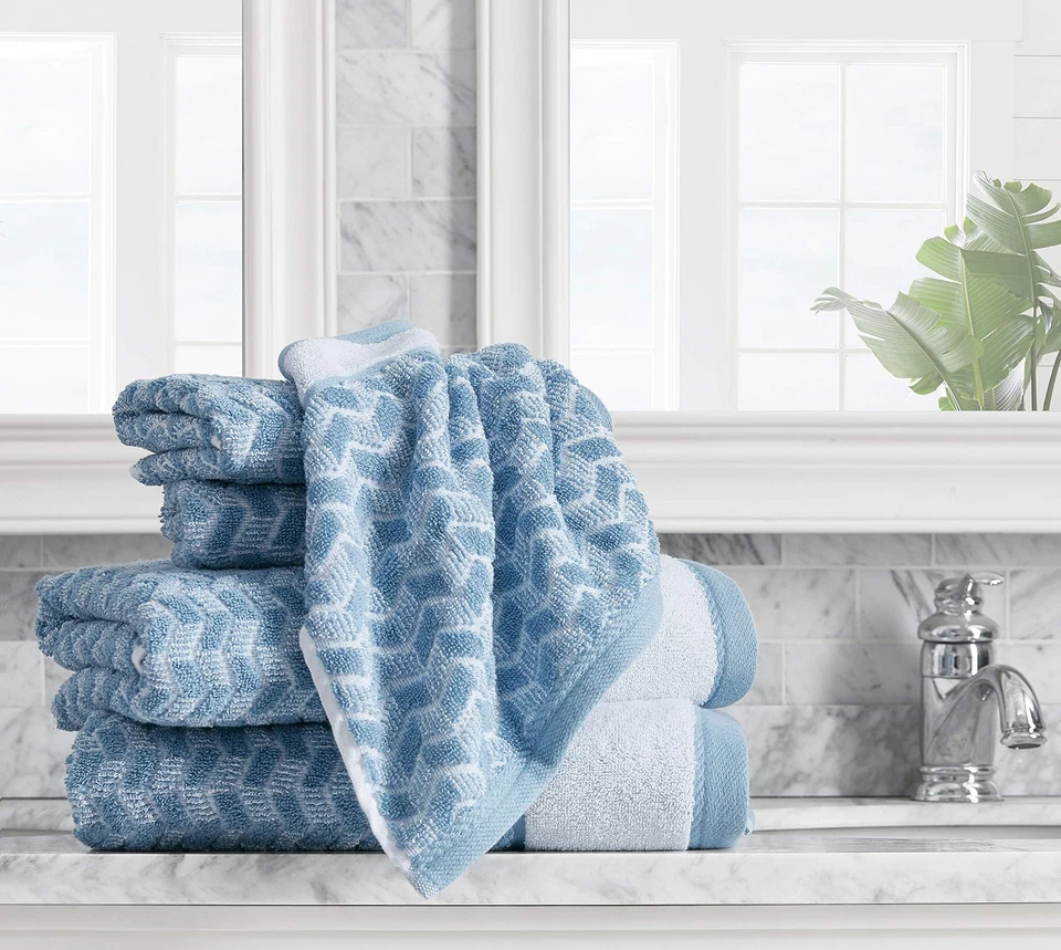 Nautica Zane Chevron 6 Piece Towel Set Cotton Bath Hand Washcloths Decorative - Image 4 of 4