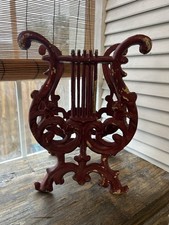 Vintage" Cast Iron Lyre Harp" Sheet Music Magazine Book Rack;11"t x 8"w x 4"d