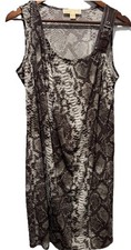 Michael Kors snakeskin print Dress draped neckline Leather Shoulder Detail Sz L