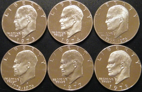 1973-1978 S Eisenhower Dollar Cameo Proof Run Clad Ike Lot US Mint 6 Coin Set.