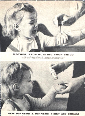Johnson & Johnson First Aid Cream Crying Child Boo Boo Vintage Print Ad 1957