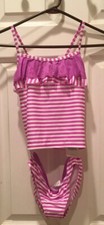 NEW Gymboree Girls L 10 12 Swimsuit Tankini Purple White Stripes
