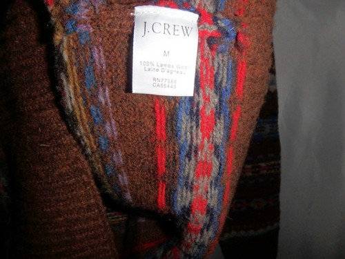 J Crew Brown Lambswool Knit Fair Isle Crew Neck Pullover Sweater Womens Size M - Picture 7 of 7