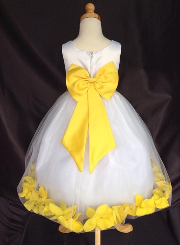White Satin Tulle Rose Petal Dress Big Bow Easter Wedding Toddler Infant Girl 24 - Picture 21 of 30