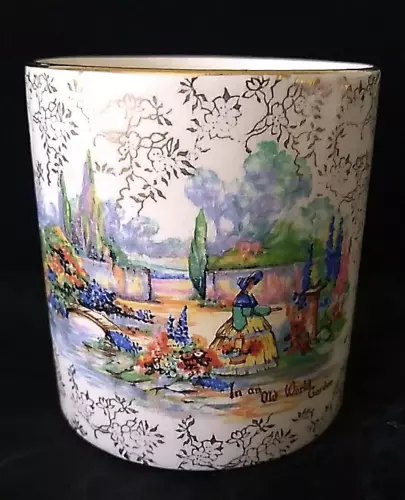 Vtg Cup Sandland Ware Staffordshire England Floral 3” Gold Trim Victorian Garden