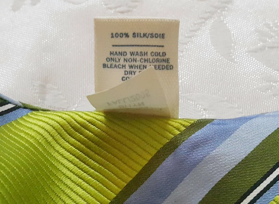 Bufanda De Colección Auténtica Antigua Azul Marino Rayas Arte Verde Azul Seda Larga Para Hombre Doble Foto 4 de 4