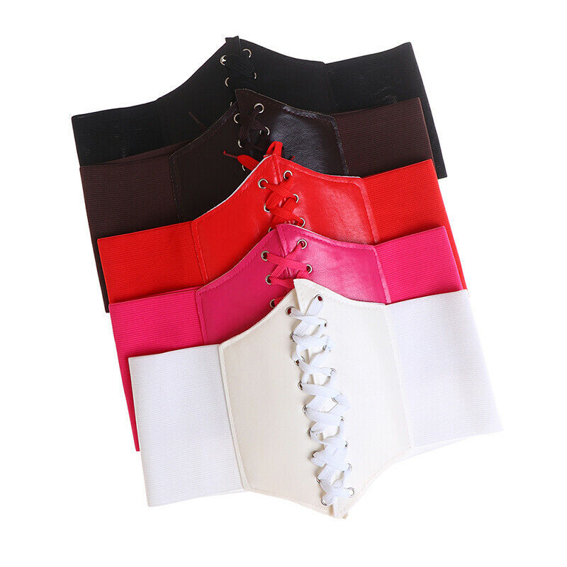 Wide Waist Belt PU Leather Waistband Wrap Elastic Band Women Stretch Buckle Belt