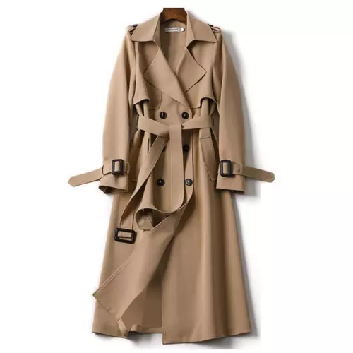 NEW Women's Double Breasted Long Trench Coat Windproof Lapel Belted Overcoat    