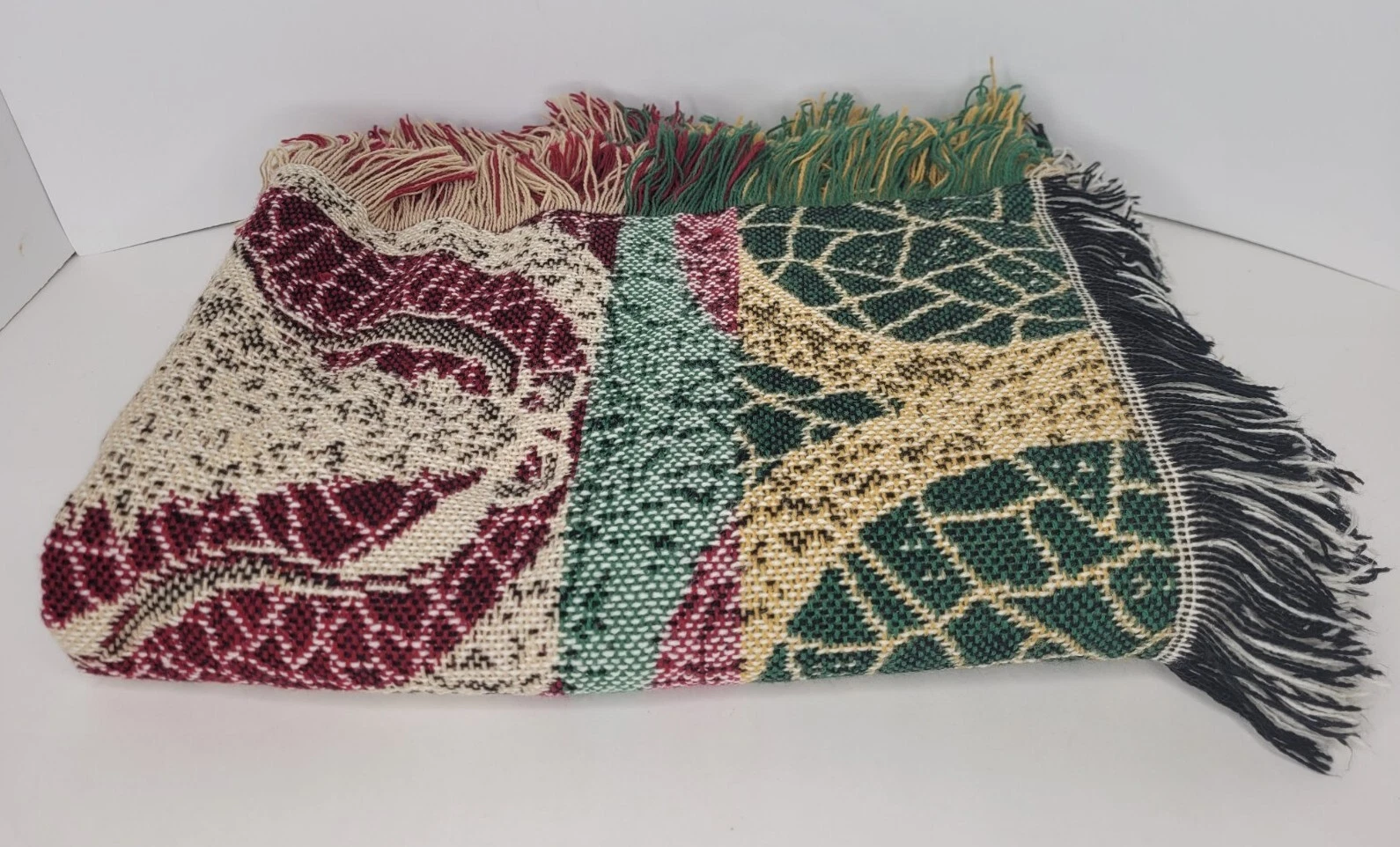 Stained Glass Knit Woven Throw Blanket Tapestry Christmas Tree 55"×44"