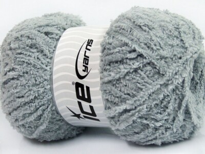 Grey Puffy Short Eyelash Yarn 41753 Ice 100 Gram, 180 Yards Micro Fiber