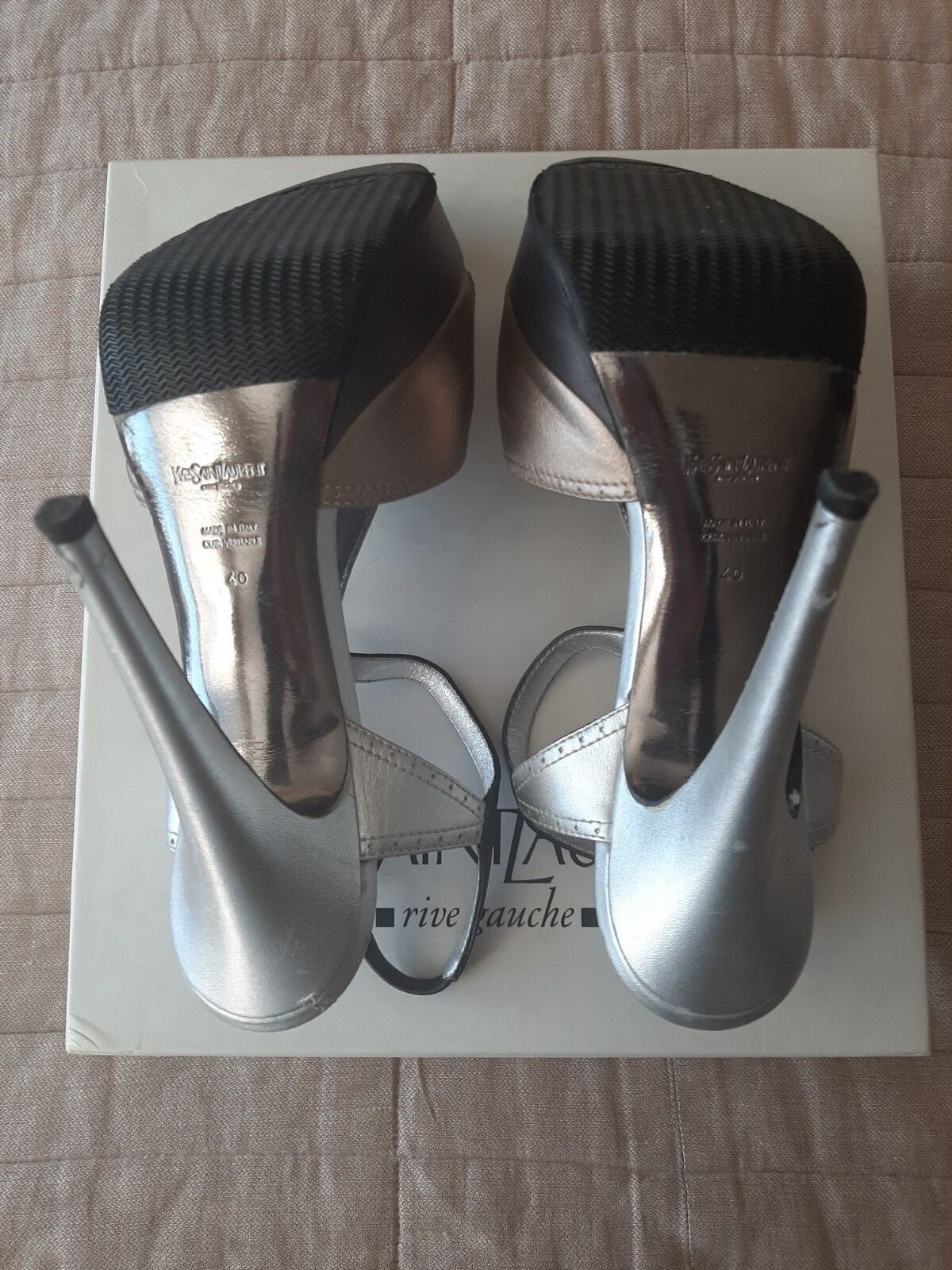 SAINT LAURENT ysl tacco alto scarpe donna argento taglia 10