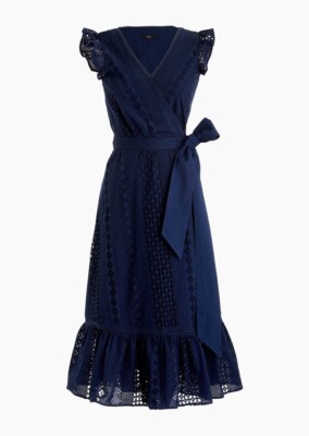 J CREW ALL OVER EYELET NAVY WRAP MIDI DRESS sz 0 | eBay