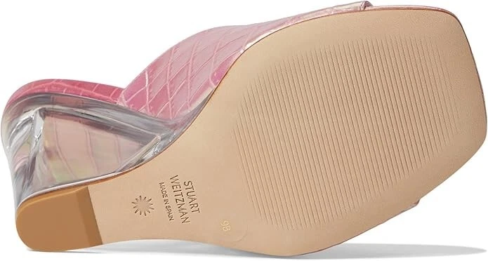$525 Stuart Weitzman Tia 100 Lucite Wedge Croc Leather Mule Metallic Pink 8.5 - Image 3 of 4