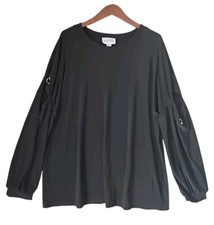 JOSEPH RIBKOFF Women's Long Sleeve Round Neck Rivet Sleeve Pullover Blouse 14 US