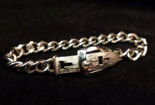 Vintage AVON Silver Tone Adjustable Belt Buckle Chain Bracelet - Picture 2 of 9