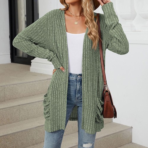 Suéter tipo jersey de punto acanalado de manga larga para mujer blusa cárdigan vintage informal - Imagen 17 de 31