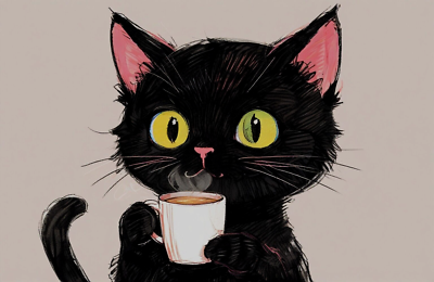 #ad ACEO Mini *Art Print* Black Cat Baby Kitten amp; Cup of Coffee amp; Cream by Saulite $4.99