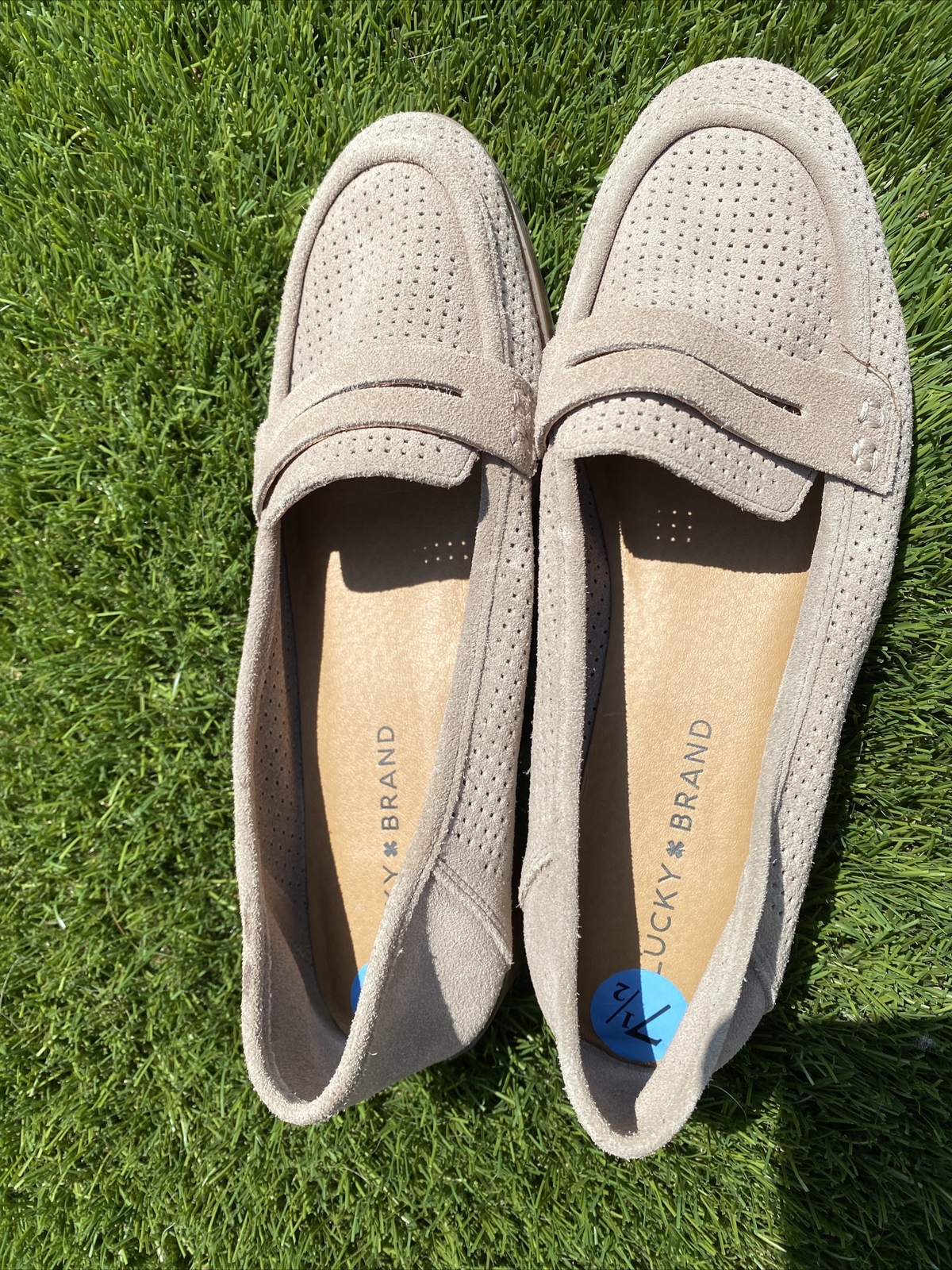 Lucky Brand Caylon Suede Penny Loafer Taupe Size 7.5 Gem