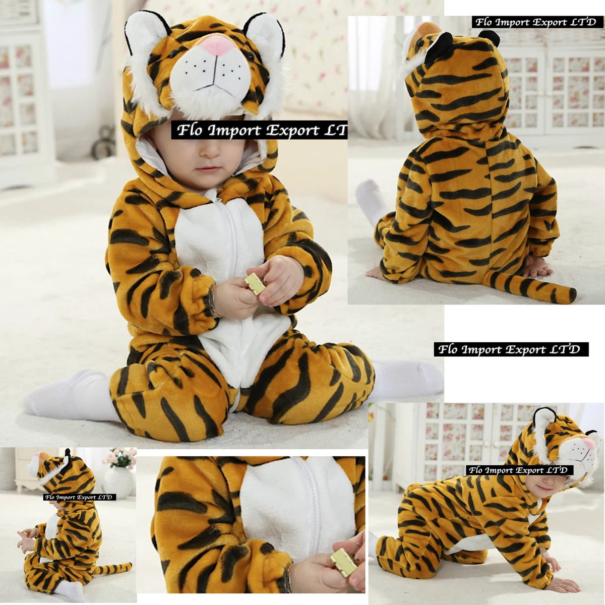 Tigre Costume Carnevale Pile Tuta Bambini Tiger Baby Costume