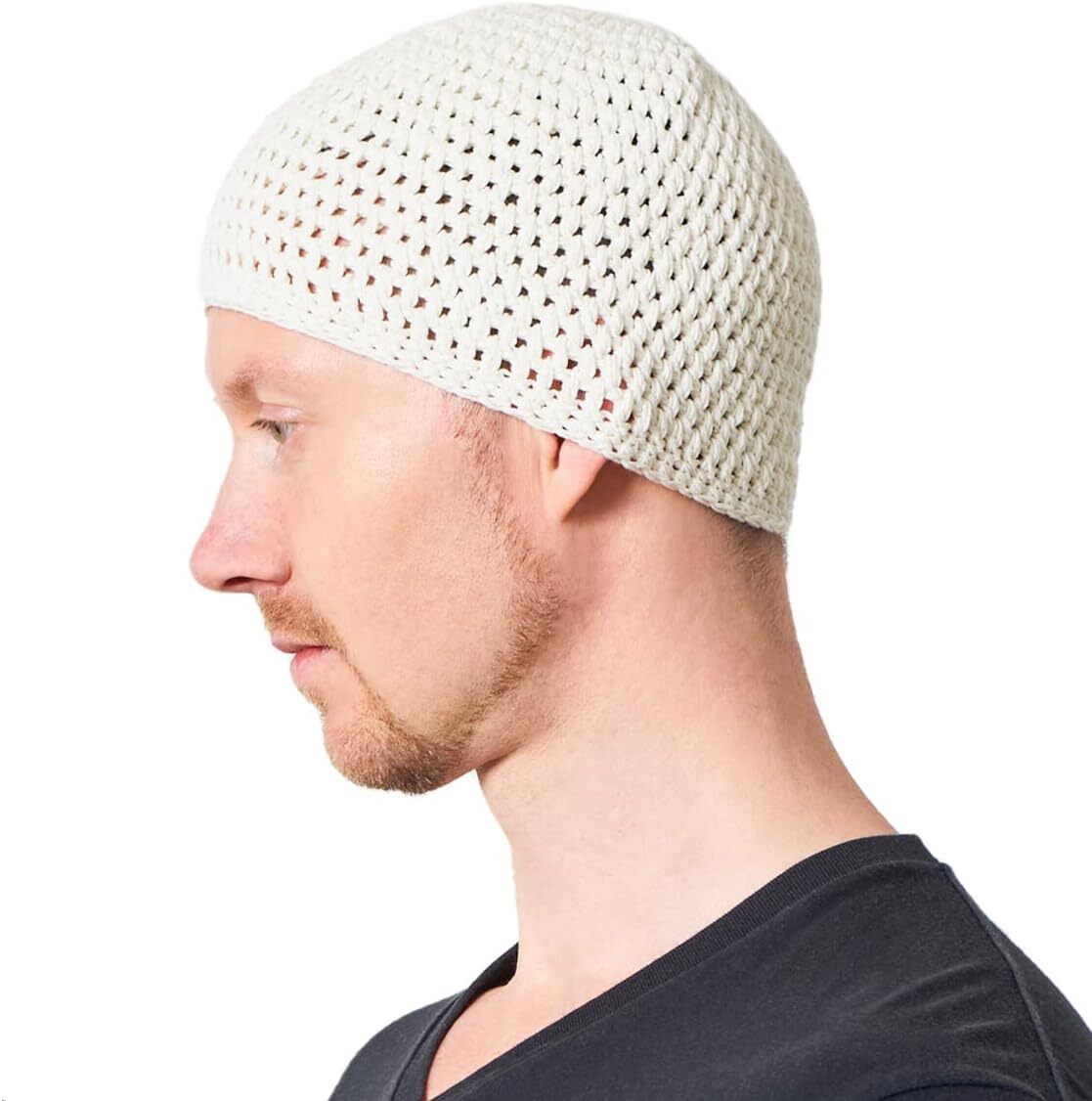 Mens Cotton Beanie Skull Cap - Crochet Kufi Prayer Hat Knit Medium