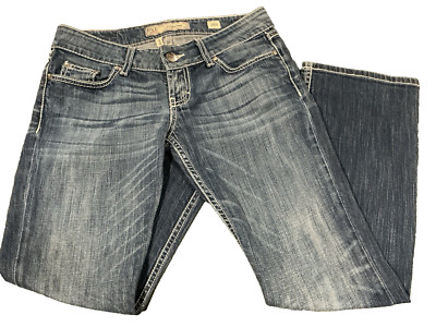 BKE Buckle Sabrina Boot Cut Blue Denim Thick Stitching Jeans Women's 28S Short